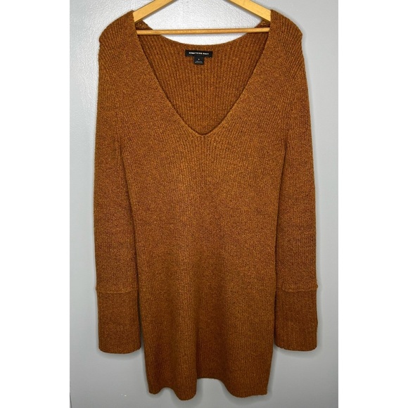 SOMETHING NAVY Rust Orange Long Sleeve Knit Sweater Dress - Picture 2 of 5